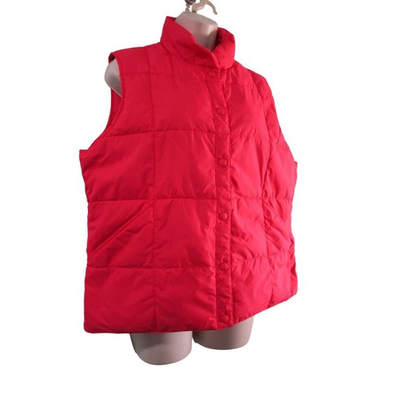 Lipstick Red Down Feather Quilted Puffer Vest Lands End Large Snap Up GUC - Picture 2 of 16